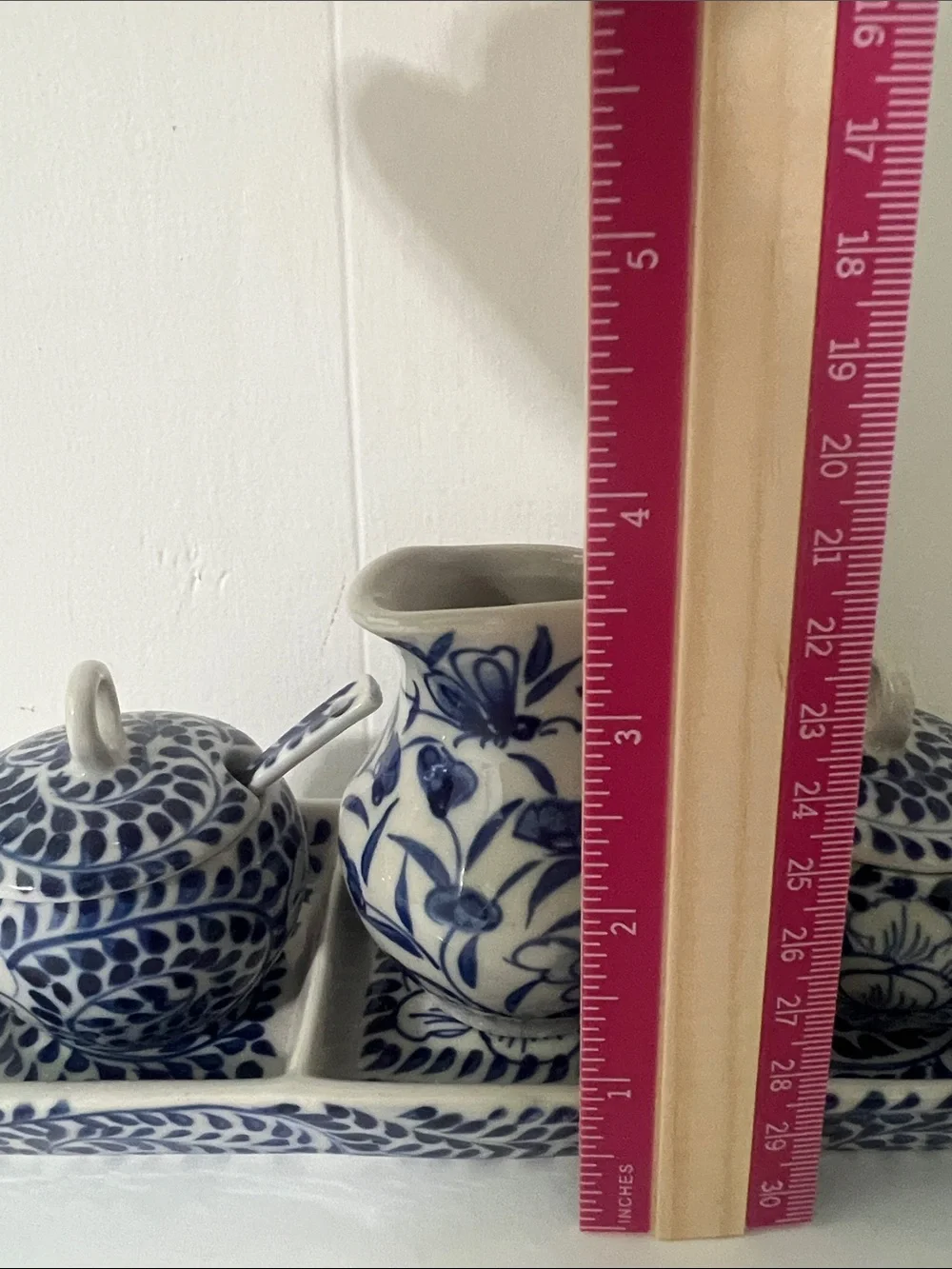 Vintage Blue White Talavera Style Floral Sugar Cream Condiment Set Tray & Spoons